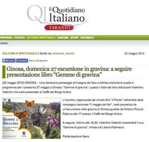 27 maggio 2012: escursione in gravina e presentazione libro